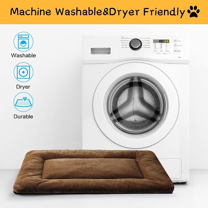 Dog Crate Pad Washable Dog Bed for Crate Small Cozy Mat 24-Inch Brown | Ultra Soft Kennel Pad,Anti-Slip Bottom,Fits for Most Metal Crates,Comfortable Sleeping Pet Mat