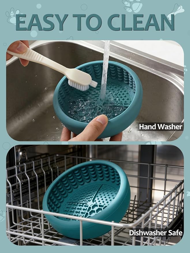 Dog Lick Bowl with Brush and Scraper, Anxiety Relief Lick Mat for Dogs, Non-Slip Freeze Licking Bowl Enrichment Puzzle Feeder for Distraction, BPA Free Silicone, Dishwasher Safe