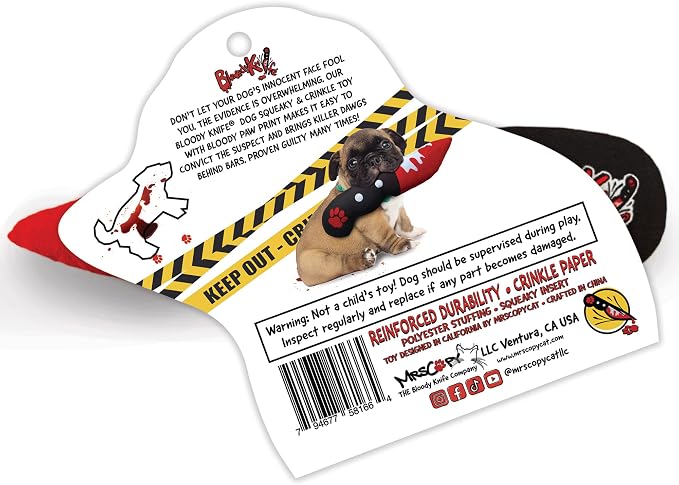 Bloody Knife® Brand Dog Toy (Small), Halloween Themed Squeaker & Crinkle Toy, Great for Small, Medium, Large Dog Breeds Age 24 Weeks+, Interactive Play, No Chew Toy, Machine Washable