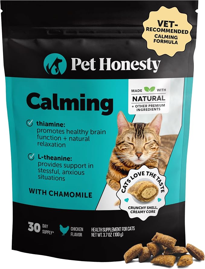 Cat Calming Treats for Anxiety Relief - Dual Texture Crunchy Creamy Calming Chews for Cats - Feline Stress Relief Behavior Support for Travel, Vet Visits, Grooming, Separation Anxiety (30-Day Supply)