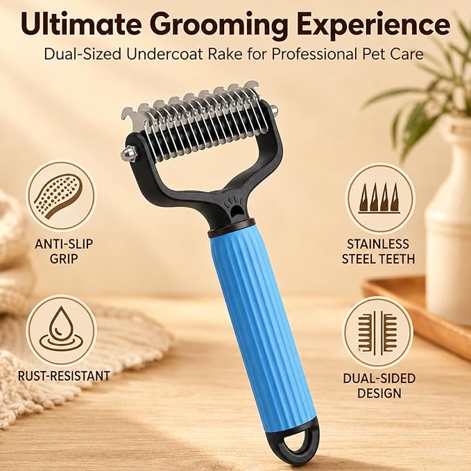 Pet Grooming Brush, Double-Sided Deshedding Dematting Tool for Dogs & Cats, Detangling Tool For Matted Fur, Ideal For Medium Or Long Haired Breeds (2Mix)