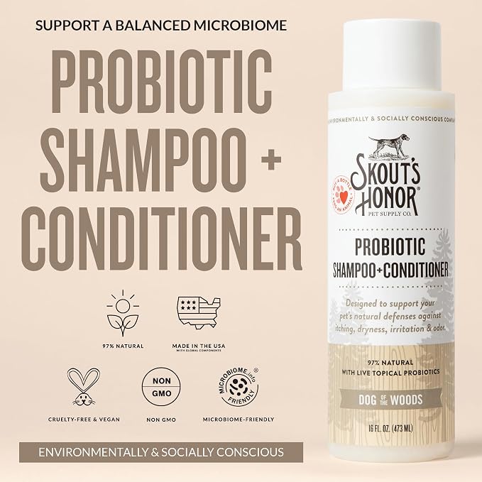 SKOUT'S HONOR Probiotic Dog Shampoo and Conditioner - DOTW, 16 oz, 2-Pack | Natural 2-in-1 for Itchy Skin, Microbiome-Friendly with Avocado Oil & Omega-3s, Paraben & Sulfate-Free