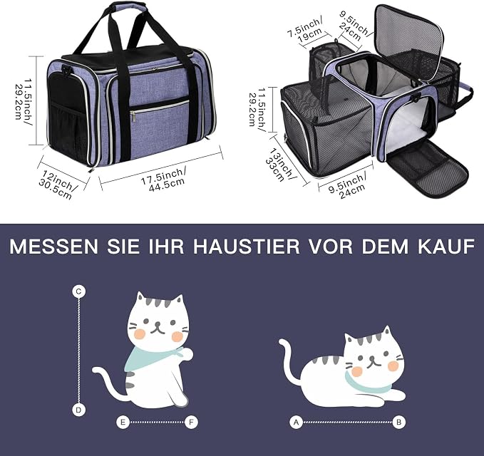BAGLHER Expandable Cat Carrier with Travel Litter Box, Pet Travel 5 Sides Open Doors 3 Sides, Leak-Proof and Collapsible, for Car, Airplane Trip, Purple