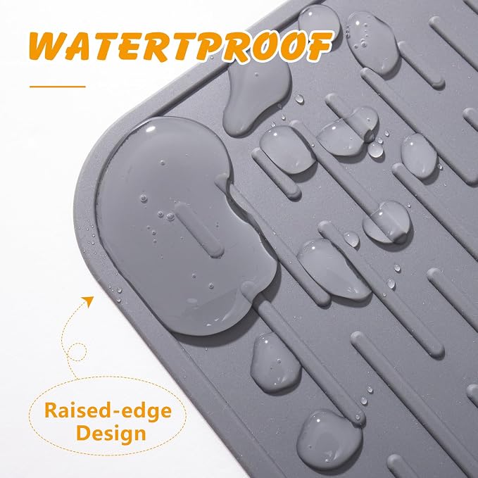 Silicone Cat Litter Mat 34 x 22 in, Waterproof Raised Edge, Gray | Quick-clean silicone, traps litter, stain and odor resistant, non-slip base, for litter box or feeding area