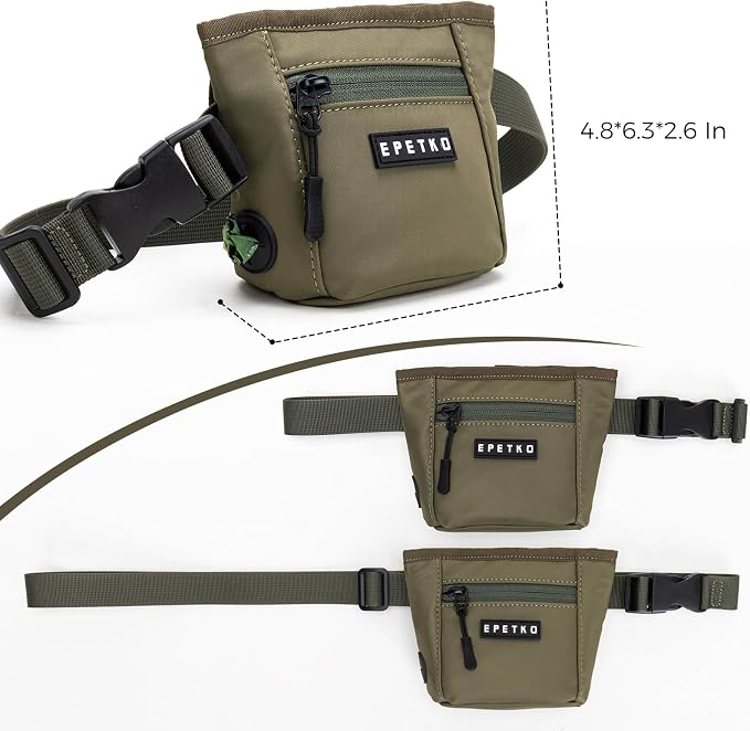 Dog Treat Pouch, Powerful Magnet Closure Device Dog Training Treat Bag Large Capacity Pet Treat Pouch with Poop Bag Dispenser Treat Bag for Dog Training with Metal Waistband Clip (Green)