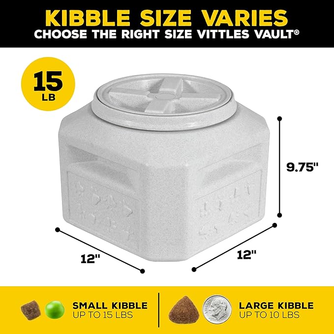 Gamma2 Vittles Vault Dog Food Storage Container with Airtight Lid, holds up to 10-15 Pounds of Dry Pet Food, Cat Kibble and Bird Feed, BPA Free, Made in USA, Without Scoop