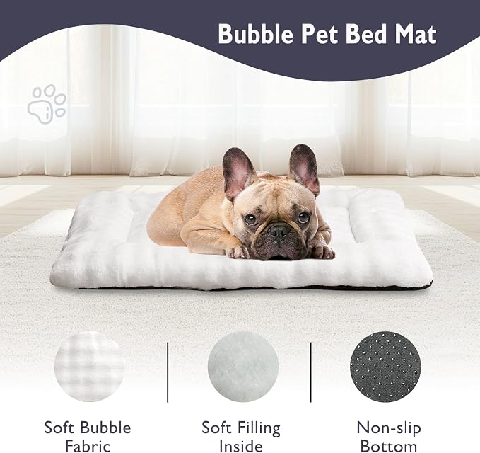 Dog Bed Mat Crate Pad for Medium Dogs, Cream White, 30"x 19" | Washable Soft Pet Sleeping Mat, Anti-Slip Kennel Pad with 3D Bubble Pattern