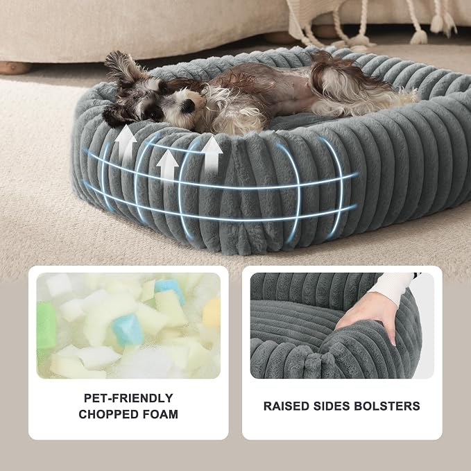 FURTIME Dog Beds Large Sized Dog, Washable Orthopedic Pet Bed with Removable Cover, Rectangle Soft Calming Sleeping Puppy Bed Durable Pet Cuddler with Anti-Slip Bottom, Grey, L(36"x27"x8")