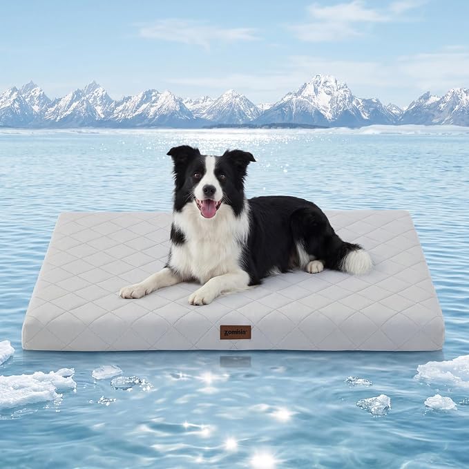 ZOMISIA Cooling Dog Bed for Crate, Q-Max>0.5 Cooling Mat with Removable Washable Cover, Orthopedic Egg Crate Foam Summer Pad for Extra Large Dogs, 41x27 Inch, Grey