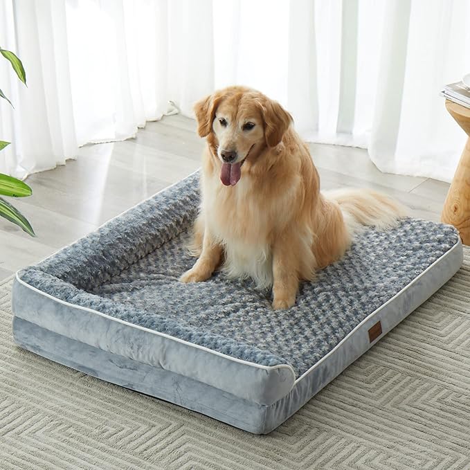 BFPETHOME Orthopedic Washable Dog Bed, Sleeping Couch for Large Senior Dogs | Deluxe Plush Rose Velvet Washable Cover, Egg Crate Foam Support, Waterproof Lining, Non-Slip Bottom, Senior Dogs