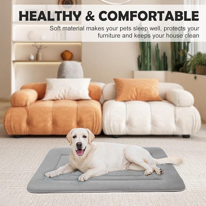 Dog Bed Soft Dog Crate Bed Pad Mat, 42 in Non Slip Bottom Washable Beds for Large Dogs, Pet Bed Mattress Kennel Pad, Clay Gray