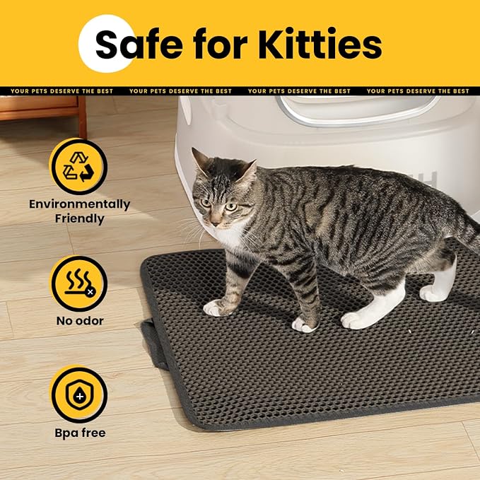 Cat Litter Mat, Upgrade Super Waterproof Back Layer Litter Box Mat, Non Slip, Durable, Soft on Paws Kitty Trapping Matt (24"x18", Black)