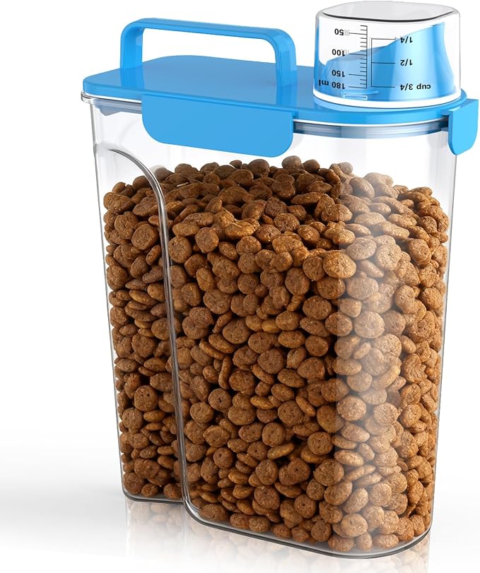 Uppetly Dog Cat Food Storage Container, 5-7Lbs Pet Food Containers, Airtight Cat Food Container with Portable Handle & Measuring Cup, Small Animal Dry Food Dispenser for Dogs, Cats and Birds