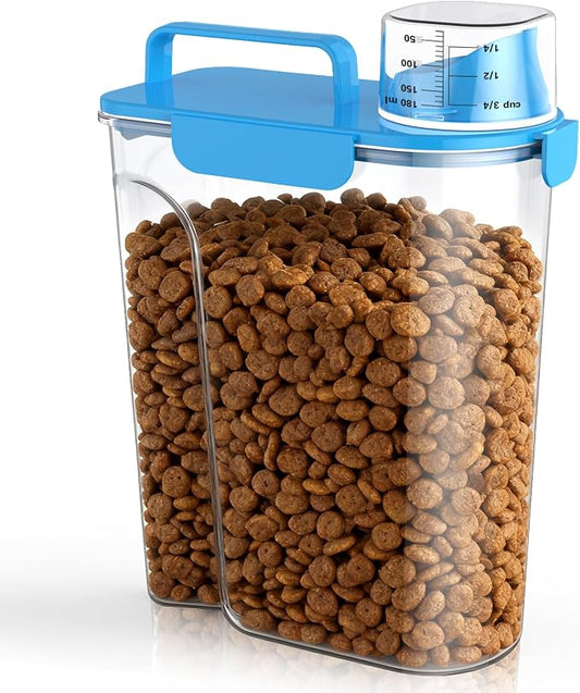 Uppetly Dog Cat Food Storage Container, 5-7Lbs Pet Food Containers, Airtight Cat Food Container with Portable Handle & Measuring Cup, Small Animal Dry Food Dispenser for Dogs, Cats and Birds
