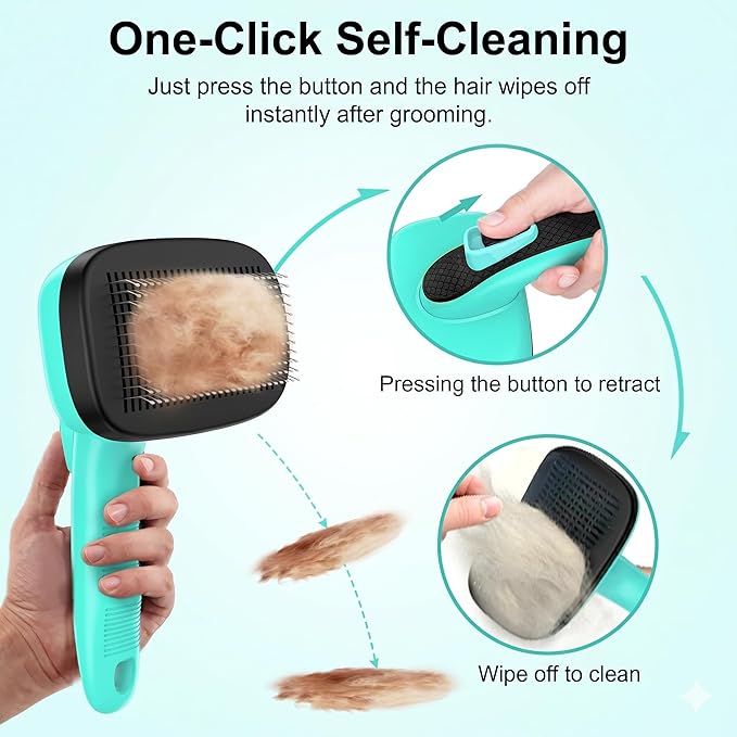Self Cleaning Slicker Brush for Dog and Cat Shedding | Skin Friendly Deshedding Brush for Short or Long Haired Dogs & Cats, One-Click Retractable for Easy Cleaning Flying Hair