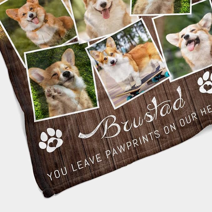 Custom Memorial Fleece Blanket with Dog Cat Photo You Leave Paw Prints on Our Hearts Blanket Personalized Pet Sympathy Remembrance Gift for Kids Family Friends 30X40 Inch