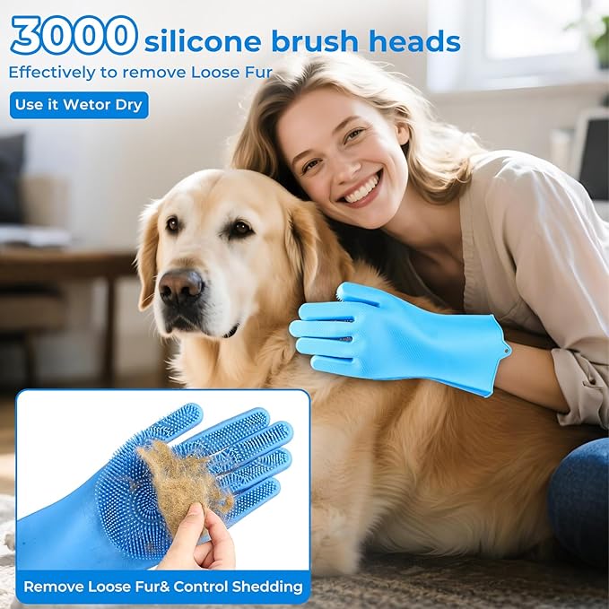 3PCS Dog Bath Kit,Dog Bath Brush | Dog Bath Gloves | Microfiber Dog Towel 26'' X 11'' Extra Soft Plush Chenille Dog Drying Towel to Dry Soggy Large Pets & Small Puppy