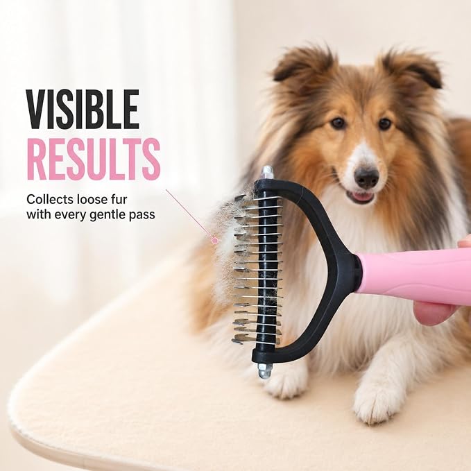 4PCS Pet Grooming Tool Kit with Double-Sided Undercoat Rake for Dogs, Pet Hair Removal Glove for Dog, 2 Reusable Silicone Pet Hair Removers for Laundry, Furniture, Clothes, Couch,Deshed Brush for Cats