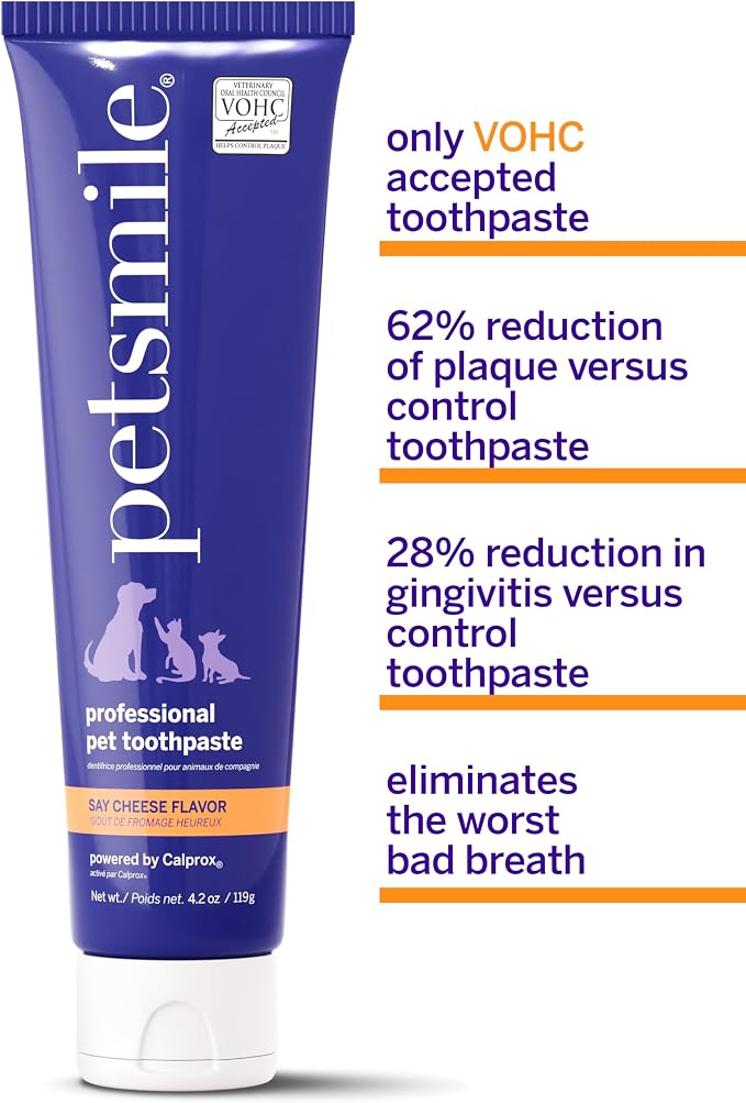 Petsmile Professional Pet Toothpaste for Cats & Dogs - VOHC Accepted Toothpaste - Clinically Proven to Control Plaque & Tartar Calprox Formula (Say Cheese, 4.2 Oz)