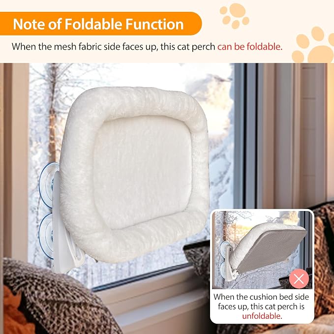 L&W BROS. Cat Window Perch Cushion Bed Hammock with 4 Updated Suction Cups Easy to Assemble Cat Window Bed for Heavy Large Cats (M 1Pc)