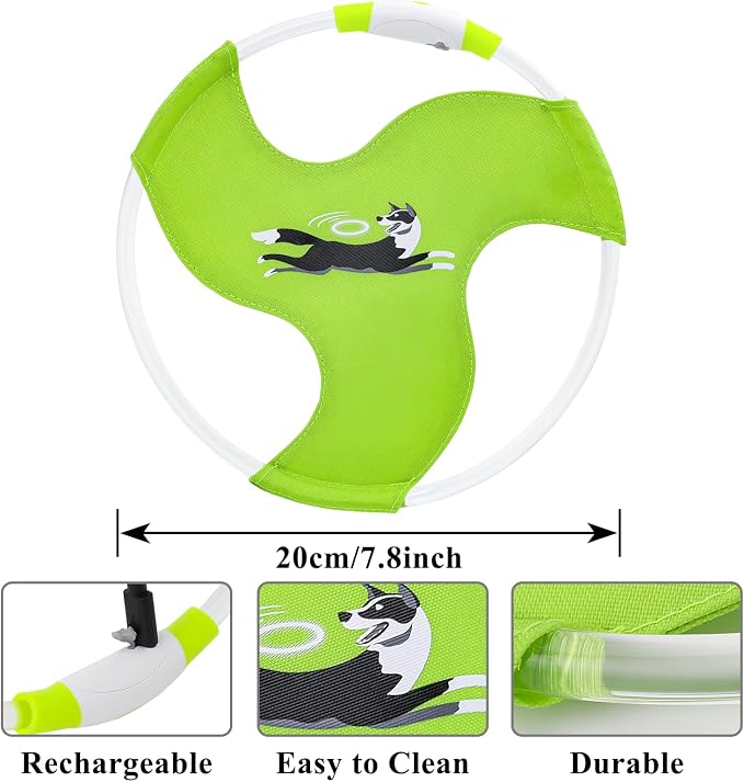 Dog Flying Disc Flyer Dog Toys, Glow in The Dark Nylon Dog Toy with 3 Light Models, Floating Dog Ring Toys for Physical Exercise, Pet Training Throwing Playing