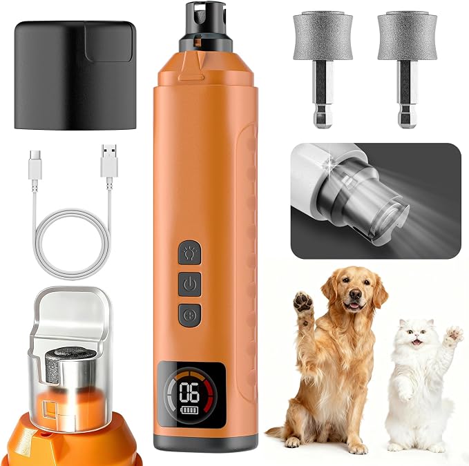 6-Speed Dog Nail Grinder with Led Light, 30 db Ultra Quiet Brushless Motor | Painless Paws Grooming Dog Nail Grinder for Small Medium Large Dogs