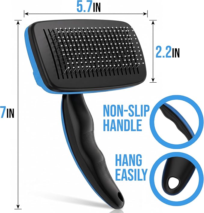 Pet Slicker Brush with Self-Cleaning Button – Deshedding & Grooming Tool for All Hair Types – Safe for Puppy, Kitten & Dogs, Cats, Blue, Hampton Distribution