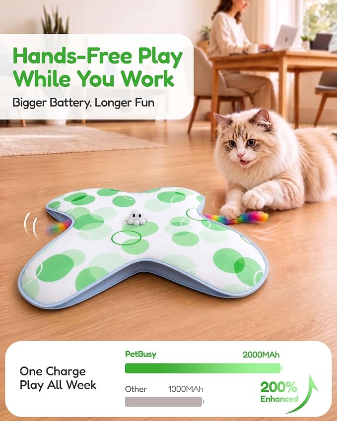 PetsBusy Automatic Hide &Seek Interactive Cat Toys for Indoor Cats,[Week-Long Big Battery] Rechargeable Smart Touch-Activated Kitten Toy with Moving Rainbow Tail for Bored Adult Cats,