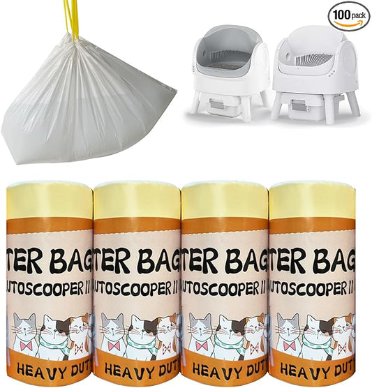 100 Count Cat Litter Box Liner Bags for Pet Pivot Open-Top Pet Automatic Self Cleaning Cat Litter Box, Waste Bags, 25.19" x 11.8"Heavy Duty Replacement Trash Bags with Drawstring (Yellow)