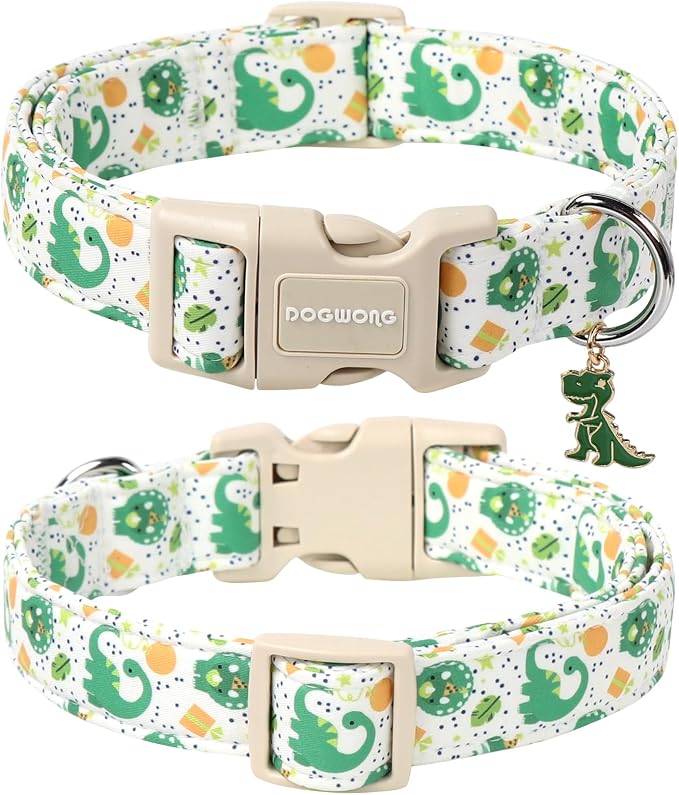 DOGWONG Dinosaur Dog Collar- Cute Summer Dog Collars Adjustable Designer Puppy Dinosaur Dog Collar for Boy Male Small Medium Large Dogs L
