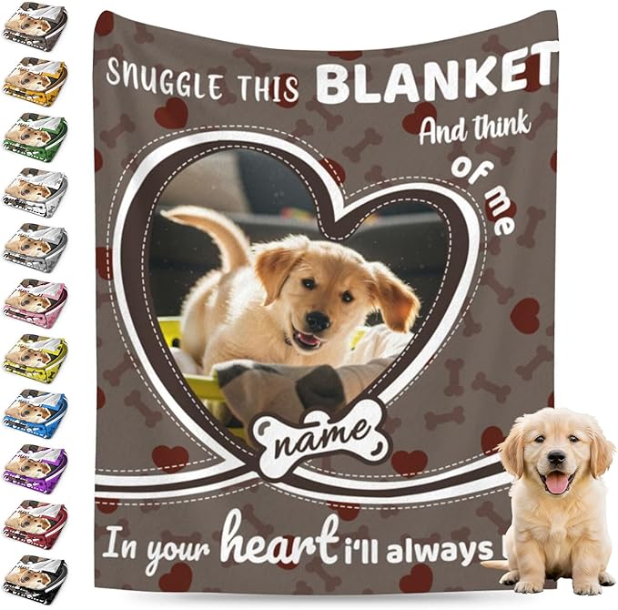 Nxwdwqa Personalized Dog Blanket Throws with Photos, Custom Pet Name Blanket, Dog Gifts for Pet Lovers, Customized Puppy Blanket for Adult Kid Birthday Christmas Fathers Mothers Valentines Gift