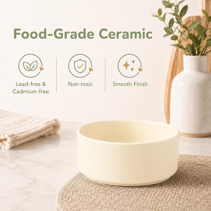 Havniva Ceramic Dog Bowls Elevated, Raised Dog Food Bowl for Puppies | 5.1” Elevated Dog Bowls, Non-Slip Wood Stand, Dog Food and Water Bowl Set, Dog Feeding Dish, Large Capacity Pet Water Bowl