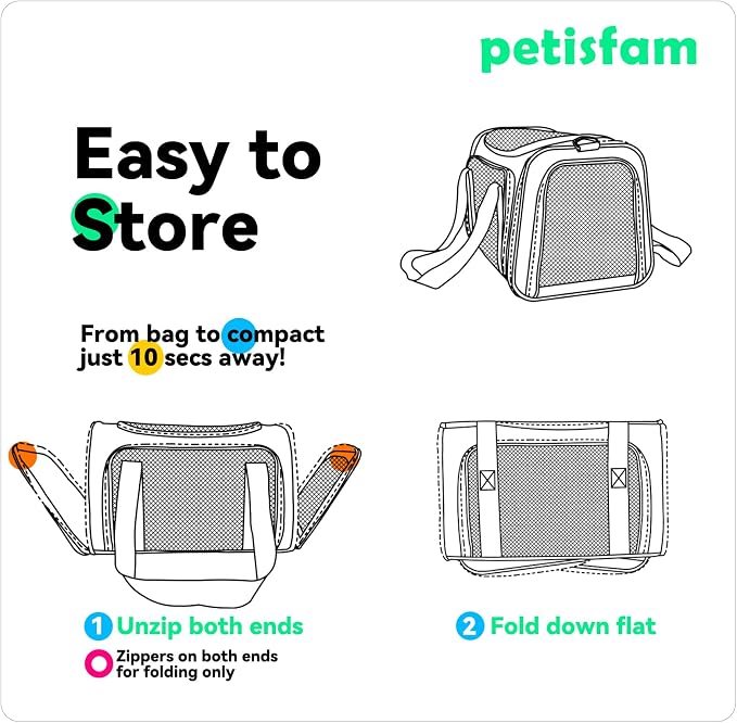 Top Load Cat Carrier for Medium Cats and Small Dogs with Washable Cozy Bed, 3 Doors and Shoulder Strap. Easy to get cat in, Easy Storage, Lightweight, Airline Approved