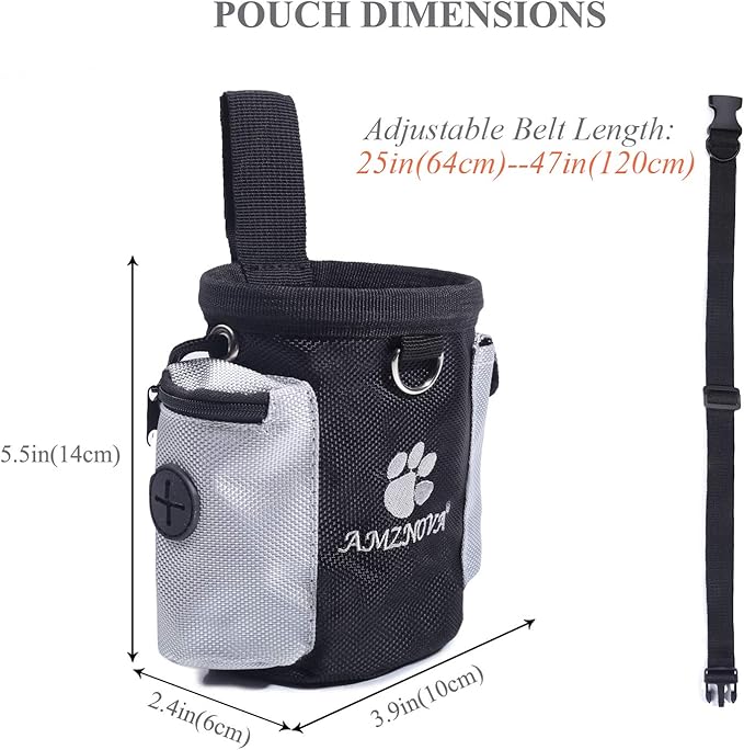 AMZNOVA Dog Treat Pouch Treatnow Dog Treat Bag, 3 Cups, Black | Training Pouch with Waist Belt & Clicker for Training & Walking, Waist Clip On Snack Fanny Pack for Pet