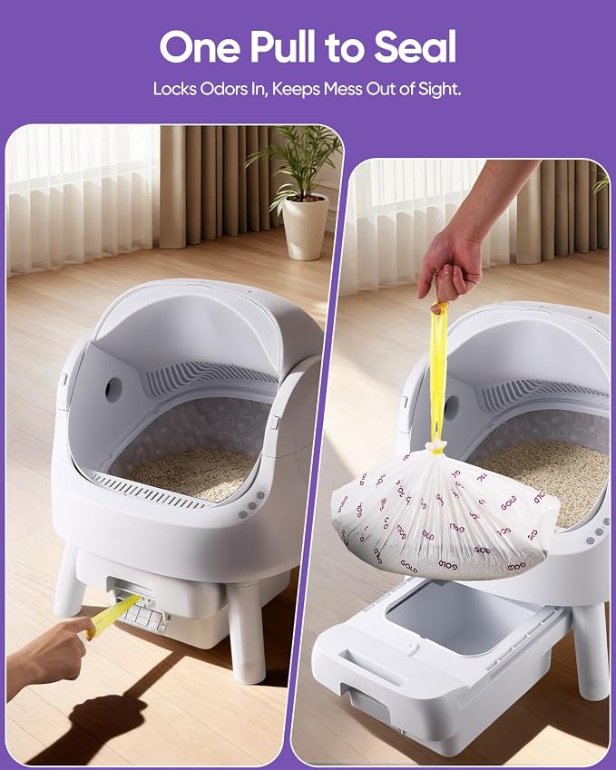 45 Count Automatic Cat Litter Box Bags for Pet Pivot AutoScooper 11/12 Open-Top Self-Cleaning Cat Litter Box, Heavy Duty Leak-Proof, Drawstring Design, Unscented, 25.19” x 11.8”