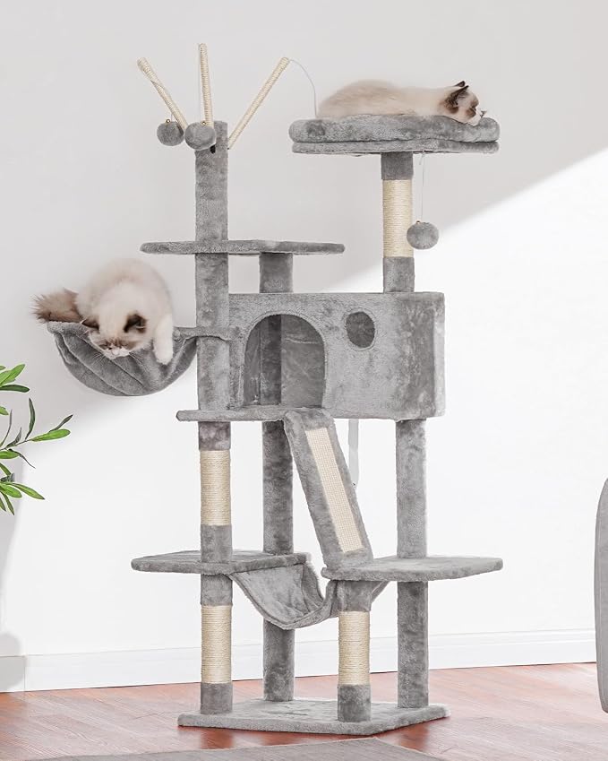 Hey-brother Cat Tree Tower with Padded Platform Bed, Hammock, MPJ019-SW