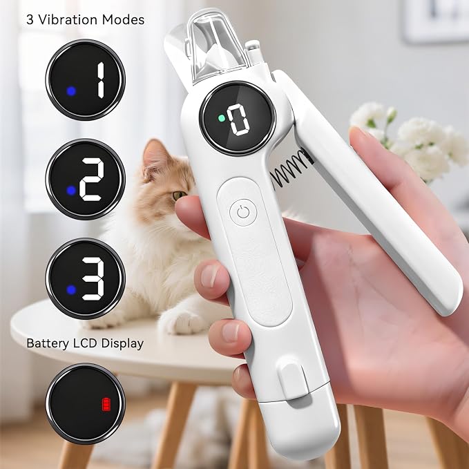 Dog Nails Clippers & Grinders - 2in1 Trimmer with LCD Display and LED Lights Cat Claw Nail File with Protective Guard Rechargeable Electric Pet Toenail Silent Grooming Pro