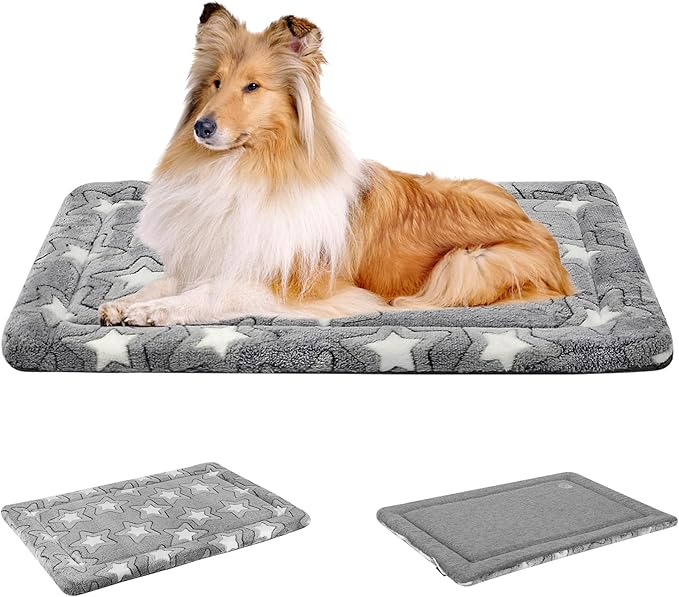 EMPSIGN Fancy Dog Bed Mat, Pet Bed Pad Reversible (Cool & Warm), Machine Washable Crate Pad, Pet Sleeping Mat for Small to XXX-Large Dogs, Grey, Star Pattern,XXL (48inch X30inch X1.1'') | Reversible Kennel Mat (Cool & Warm), Machine Washable, Cozy Star...