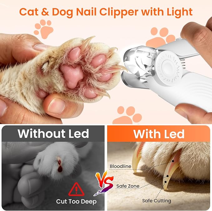 2-in-1 Dog & Cat Nail Clippers and Grinder with 2 Light, Quiet Electric Pet Nail Trimmers for Small Medium Large Dogs & Cats Claw, Safety Guard Usb Rechargeable, Professional Grooming Tool