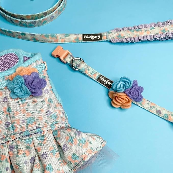 Blueberry Pet Dog Collar for Large Dogs, Lovely Floral Print in Lavender, Pink Girl Dog Collars, Adjustable Large Dog Collar with Detachable Flower, Stylish Dog Collars for Big Dogs