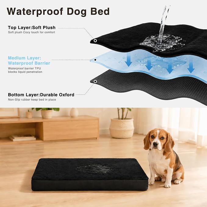 NUPIDA Waterproof XL Dog Bed for Crate with Washable Cover, 41x27, Black | TPU Waterproof Layer, Easy Clean Cover, Soft Plush Surface, Durable Oxford Fabric, Non-Slip Bottom, For Large Breeds ≤80lbs
