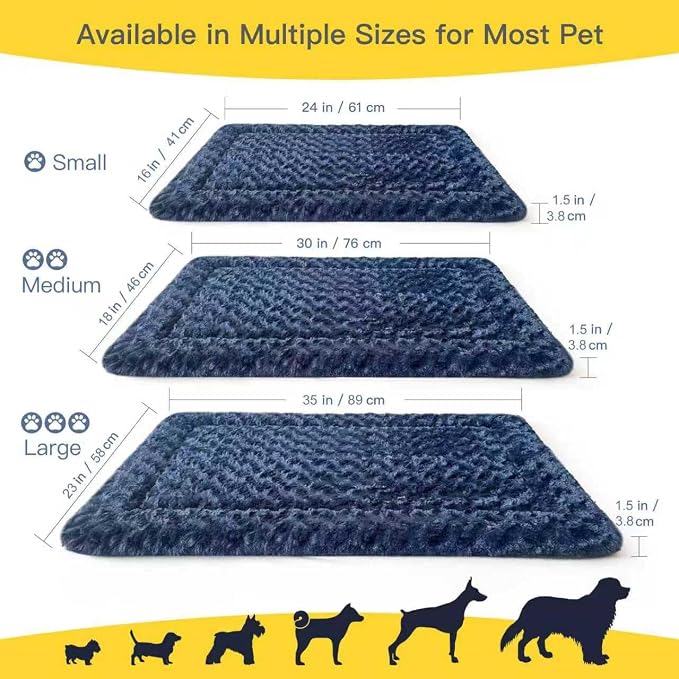 Medium Dog Bed Mat, Washable Crate Pad with Non-Slip Bottom, Soft Kennel Mat for Dog Crate or Cage, Dog Kennel Indoor Pet Bed for Dogs & Cats, Sleeping Mat with Dog Blanket Feel, Blue, 30x18x1.5 in