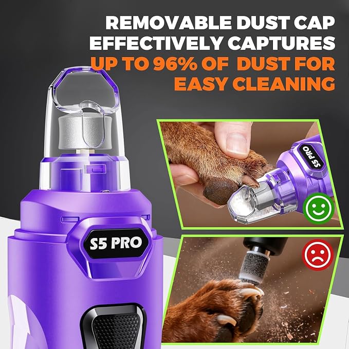 Whisper Quiet Dog Nail Grinder Safe & Stress-Free for Sensitive Dogs Cats | 4 LED Lights,3 Grinding Bits, 3-Speed, Pet Nail Trimmers, Rechargeable Painless Grooming Kit for All Breeds & Sizes