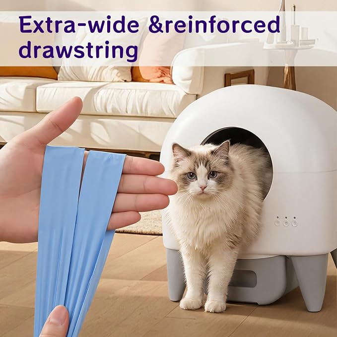 100 Count 26" x 11.8" Automatic Cat Litter Box Bags Compatible with Cmg Fmo Fstg Robot Litter box, Thick Self-Cleaning Cat Litter Box Replacement Liners with Drawstring Heavy Duty