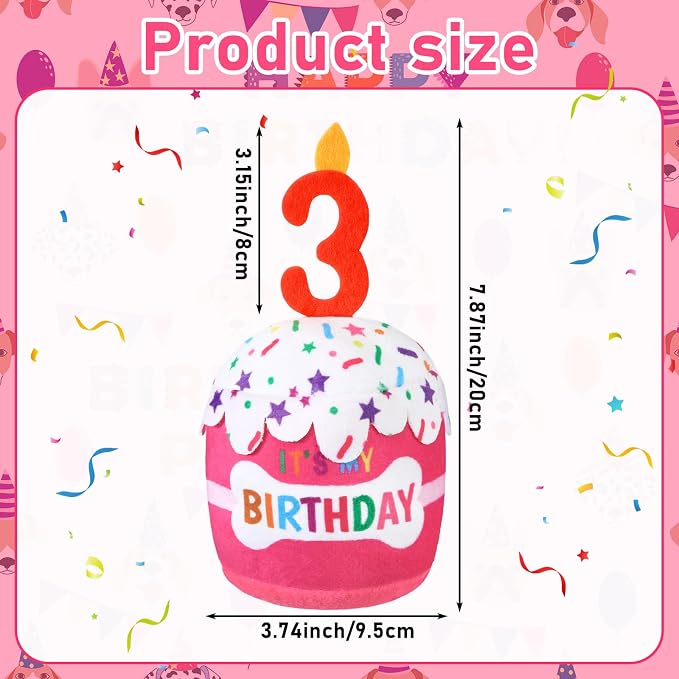 Dansydaisy Dog Birthday Cake Toy Accessories for Girl Boy Gifts, Squeaky Plush Toy for Dog Birthday Party Decor Favor for Large, Medium and Small Dogs(3rd,Pink)