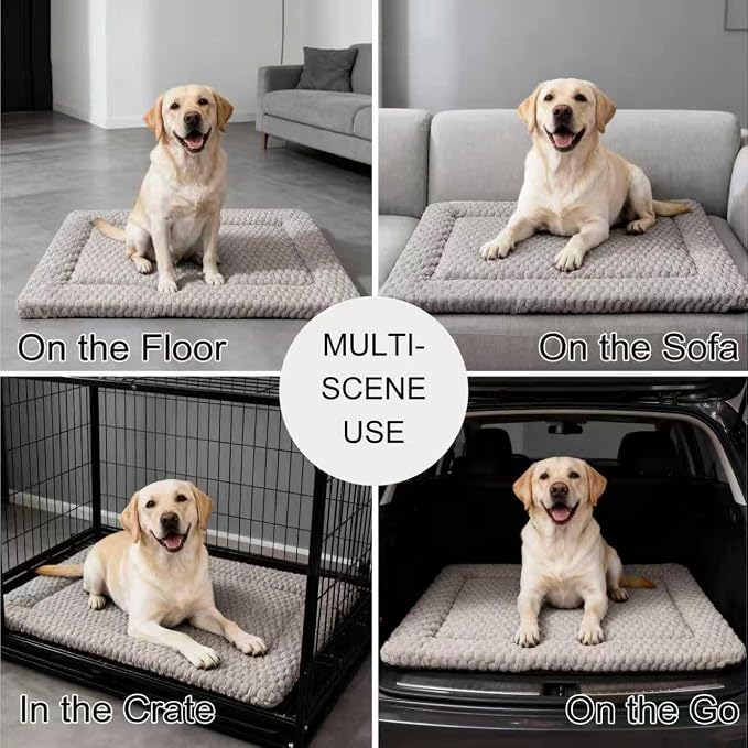 Dog Bed Mat - Dog Crate Pad - Reversible Mat for Pet Comfort - Soft Bed Crate Pads for All Seasons - Durable, Machine Washable Mat for Crates, Travel, and Home (Light Gray, 35" L*23" W*1.5" Th)