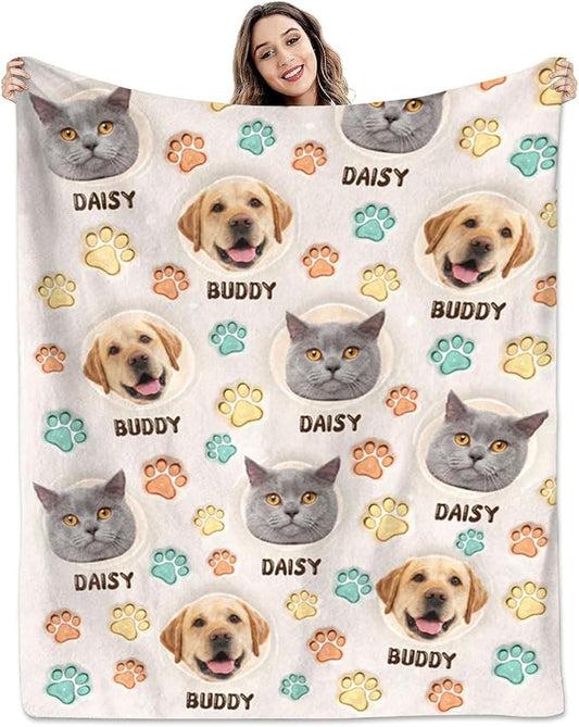 Pamaheart Custom Dog Face Blankets, Personalized Pet Photo Blanket, Fleece Dog Blankets, Customized Photo Throws, Dogs Dad Gifts, Pet Lover Gifts, Memorial Gift /23