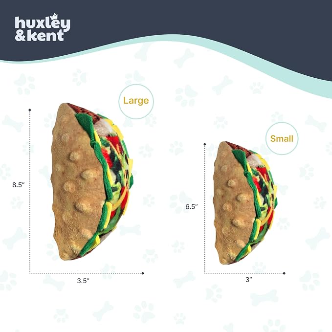 Huxley & Kent Funny Dog Toy w/Squeaker – Power Plush Squeaky Dog Toys for Small, Medium & Large Dogs – Soft Stuffed Animal for Indoor Play & Fetch - Taco Tuesday, Large