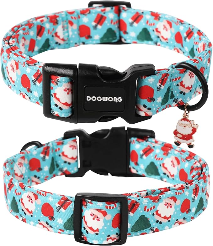 DOGWONG Christmas Santa Dog Collar- Cute Blue Christmas Penguin Dog Collar for Small Medium Large Dogs L