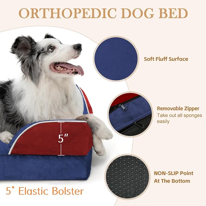 Comfort Expression Orthopedic Dog Beds for Large Sized Dog with Bolster | Waterproof Dog Couch Bed with Washable Cover & Non-Slip Bottom, Supportive Egg Crate Foam Large Pet Bed, 36x27 Inch